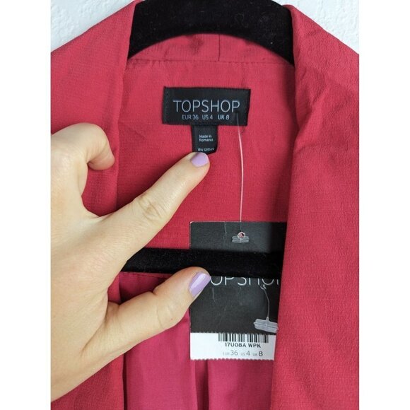 TopShop NWT Womens Stretch Blazer Jacket Size 4 3/4 Sleeve Pink Barbiecore - Picture 3 of 9